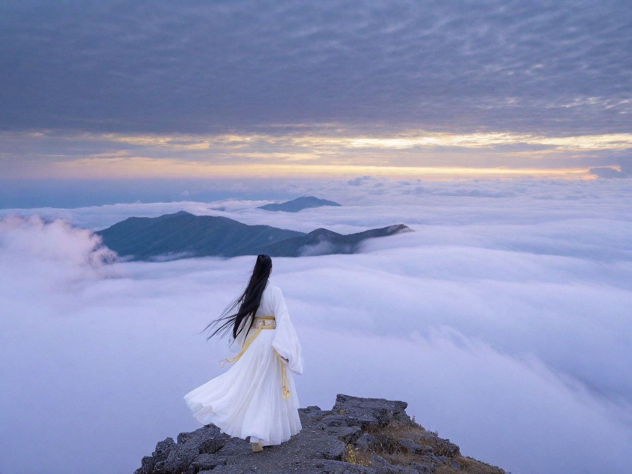 12608-3900732171-In the vast and empty sky,a white figure is slowly walking on a cloud. She is dressed in a white and gold Hanfu,her long hair fl.png